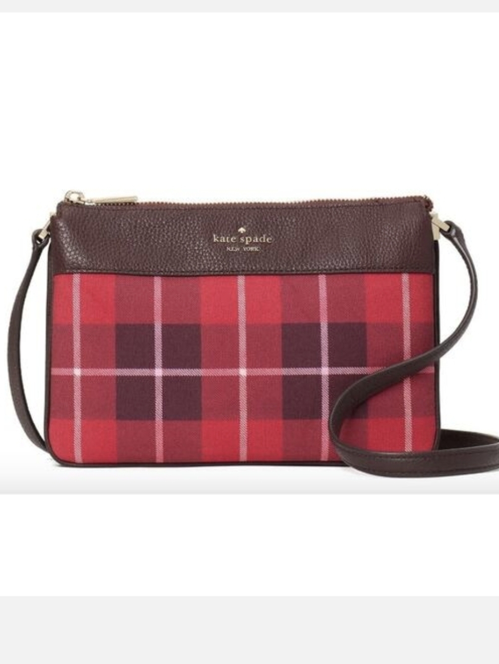 NEW Kate Spade Leila Plaid Triple Gusset Crossbody Bag - Picture 2 of 11